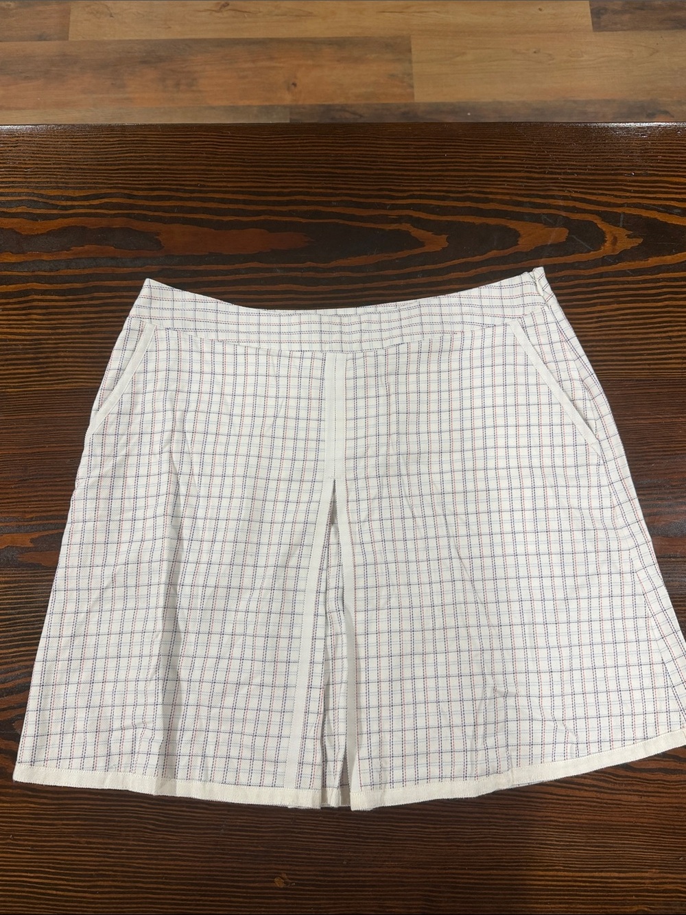 Max Studio White Plaid Skater Skirt with Navy & Red Lines size Medium